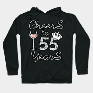 Queen Girl Drink Wine Cheers To 55 Years Old Happy Birthday Hoodie